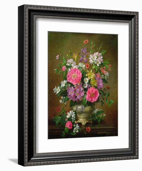 Blossom, Iris and Peonies in a Ceramic Vase (A31)-Albert Williams-Framed Giclee Print