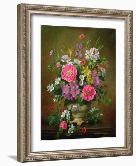 Blossom, Iris and Peonies in a Ceramic Vase (A31)-Albert Williams-Framed Giclee Print