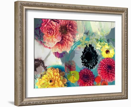 Blossoms in Blue Water as Table Decoration with Glass and Textiles-Alaya Gadeh-Framed Photographic Print