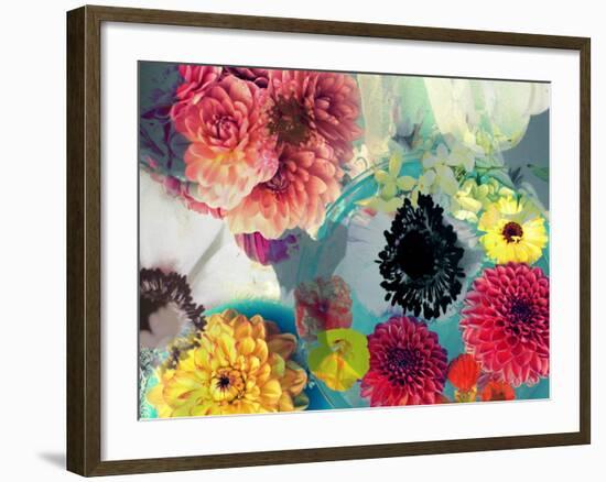 Blossoms in Blue Water as Table Decoration with Glass and Textiles-Alaya Gadeh-Framed Photographic Print