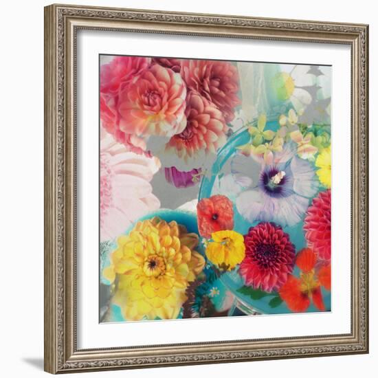 Blossoms in Blue Water as Table Decoration with Glass and Textiles-Alaya Gadeh-Framed Photographic Print