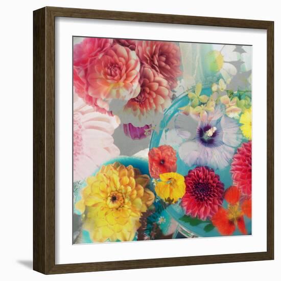 Blossoms in Blue Water as Table Decoration with Glass and Textiles-Alaya Gadeh-Framed Photographic Print