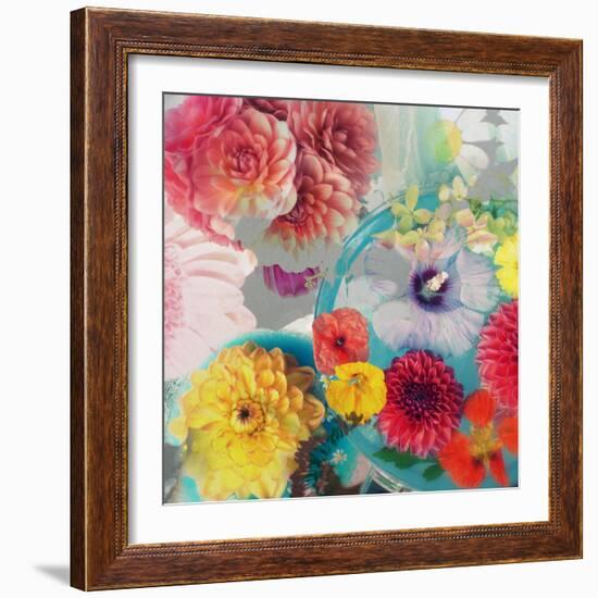 Blossoms in Blue Water as Table Decoration with Glass and Textiles-Alaya Gadeh-Framed Photographic Print