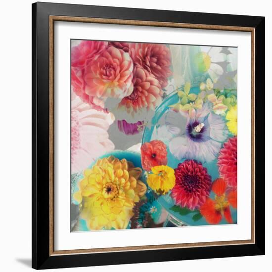 Blossoms in Blue Water as Table Decoration with Glass and Textiles-Alaya Gadeh-Framed Photographic Print