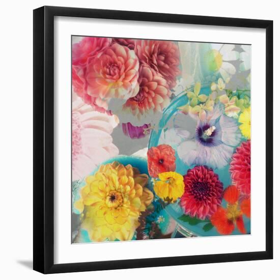 Blossoms in Blue Water as Table Decoration with Glass and Textiles-Alaya Gadeh-Framed Photographic Print