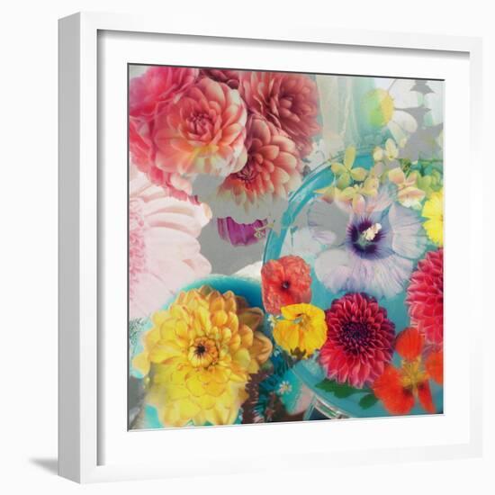 Blossoms in Blue Water as Table Decoration with Glass and Textiles-Alaya Gadeh-Framed Photographic Print