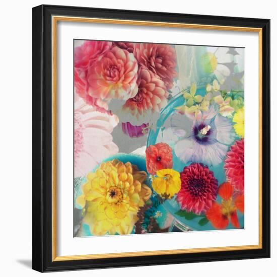 Blossoms in Blue Water as Table Decoration with Glass and Textiles-Alaya Gadeh-Framed Photographic Print