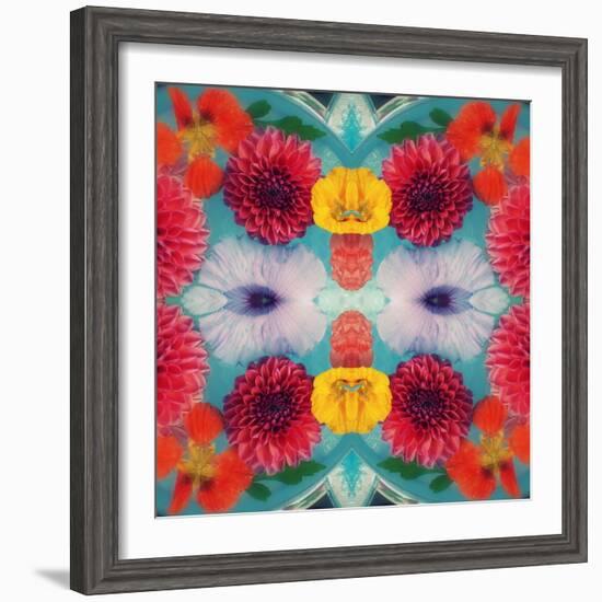 Blossoms in Blue Water Symmetric Layer Work-Alaya Gadeh-Framed Photographic Print