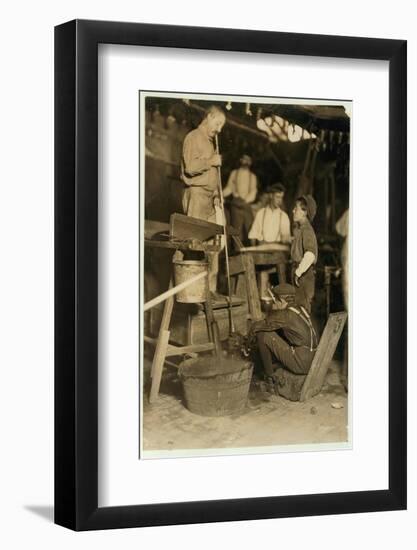 Blower and Mould Boy at Seneca Glass Works, Morgantown, West Virginia, 1908-Lewis Wickes Hine-Framed Photographic Print