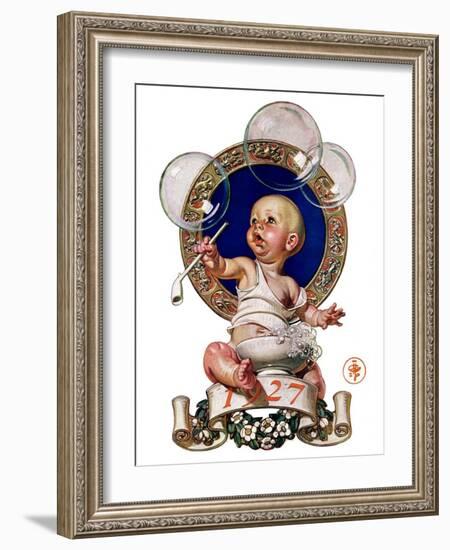 "Blowing Bubbles,"January 1, 1927-Joseph Christian Leyendecker-Framed Giclee Print