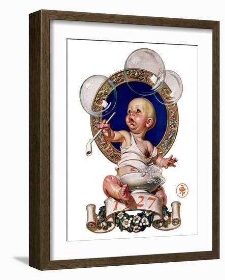 "Blowing Bubbles,"January 1, 1927-Joseph Christian Leyendecker-Framed Giclee Print