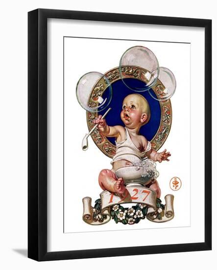 "Blowing Bubbles,"January 1, 1927-Joseph Christian Leyendecker-Framed Giclee Print