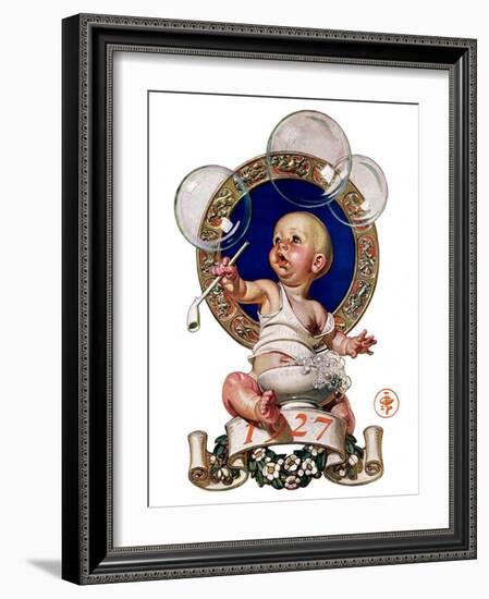 "Blowing Bubbles,"January 1, 1927-Joseph Christian Leyendecker-Framed Giclee Print