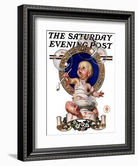 "Blowing Bubbles," Saturday Evening Post Cover, January 1, 1927-Joseph Christian Leyendecker-Framed Giclee Print