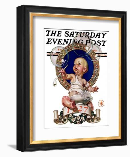 "Blowing Bubbles," Saturday Evening Post Cover, January 1, 1927-Joseph Christian Leyendecker-Framed Giclee Print