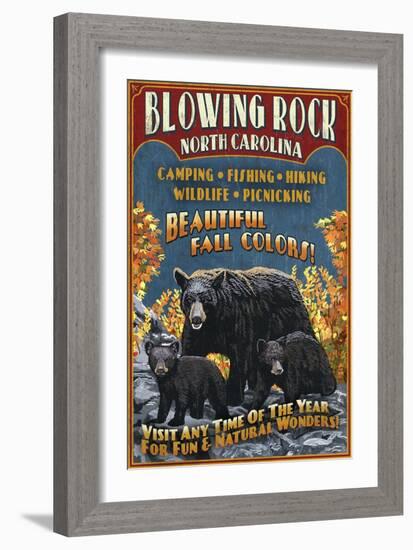 Blowing Rock, North Carolina - Black Bear Family Fall Colors-Lantern Press-Framed Art Print