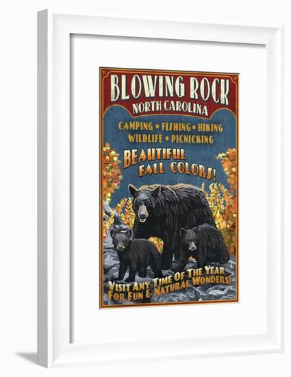 Blowing Rock, North Carolina - Black Bear Family Fall Colors-Lantern Press-Framed Art Print