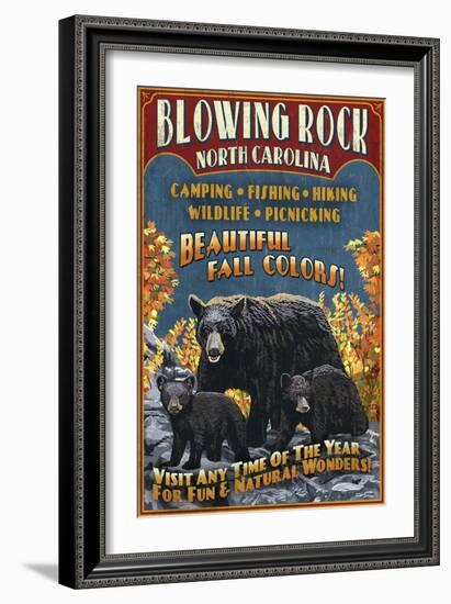 Blowing Rock, North Carolina - Black Bear Family Fall Colors-Lantern Press-Framed Art Print