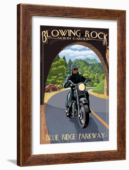 Blowing Rock, North Carolina - Motorcycle and Tunnel-Lantern Press-Framed Art Print