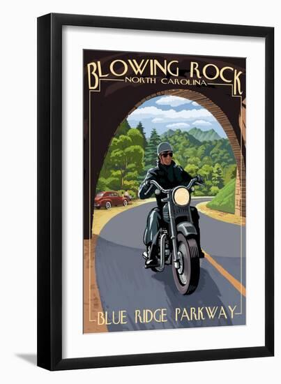 Blowing Rock, North Carolina - Motorcycle and Tunnel-Lantern Press-Framed Art Print