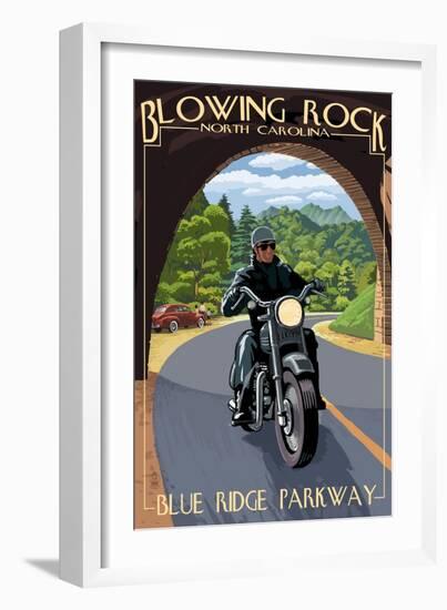 Blowing Rock, North Carolina - Motorcycle and Tunnel-Lantern Press-Framed Art Print