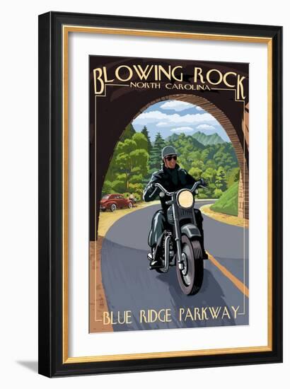 Blowing Rock, North Carolina - Motorcycle and Tunnel-Lantern Press-Framed Art Print