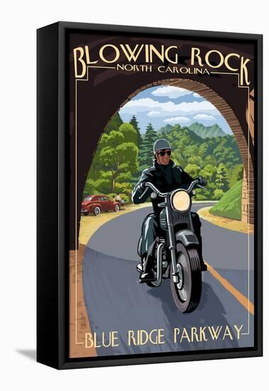 Blowing Rock, North Carolina - Motorcycle and Tunnel-Lantern Press-Framed Stretched Canvas