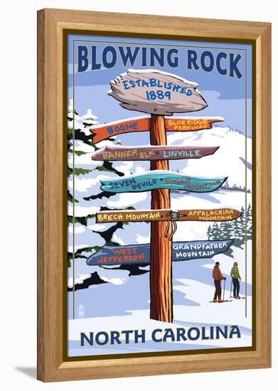 Blowing Rock, North Carolina - Ski Signpost-Lantern Press-Framed Stretched Canvas