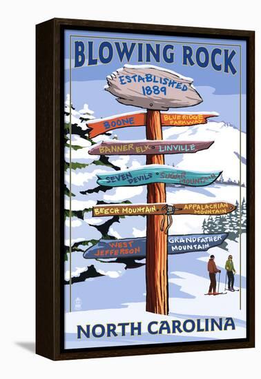 Blowing Rock, North Carolina - Ski Signpost-Lantern Press-Framed Stretched Canvas