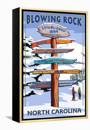 Blowing Rock, North Carolina - Ski Signpost-Lantern Press-Framed Stretched Canvas