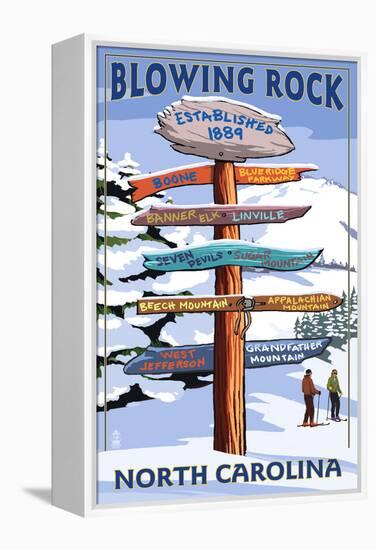 Blowing Rock, North Carolina - Ski Signpost-Lantern Press-Framed Stretched Canvas