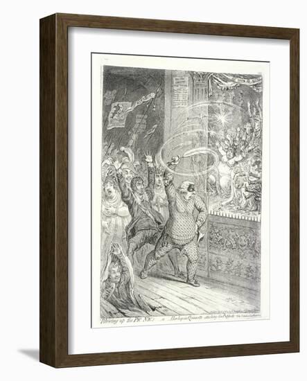 Blowing Up the Pic Nic'S; Or, Harlequin Quixotte Attacking the Puppets..., 1802-James Gillray-Framed Giclee Print