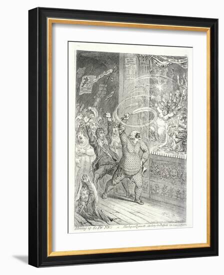 Blowing Up the Pic Nic'S; Or, Harlequin Quixotte Attacking the Puppets..., 1802-James Gillray-Framed Giclee Print