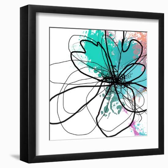 Blue Abstract Brush Splash Flower-Irena Orlov-Framed Art Print