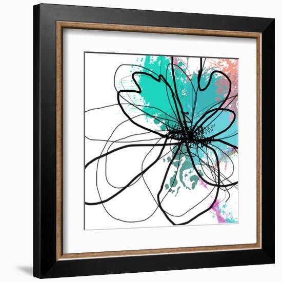 Blue Abstract Brush Splash Flower-Irena Orlov-Framed Art Print