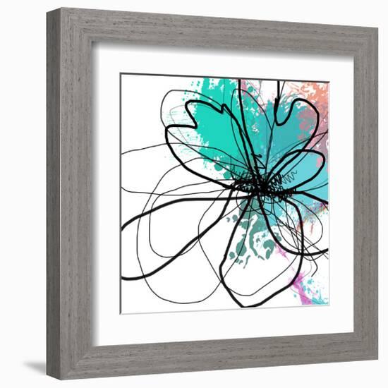 Blue Abstract Brush Splash Flower-Irena Orlov-Framed Art Print