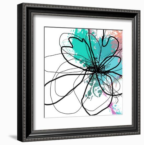 Blue Abstract Brush Splash Flower-Irena Orlov-Framed Art Print