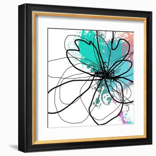 Blue Abstract Brush Splash Flower-Irena Orlov-Framed Art Print