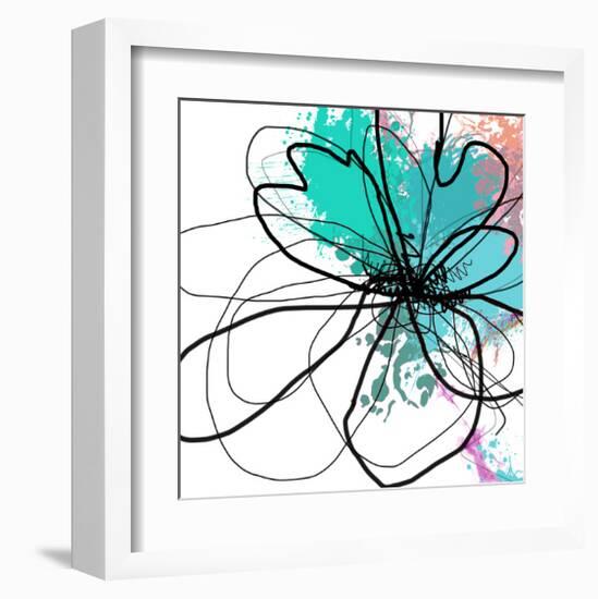 Blue Abstract Brush Splash Flower-Irena Orlov-Framed Art Print