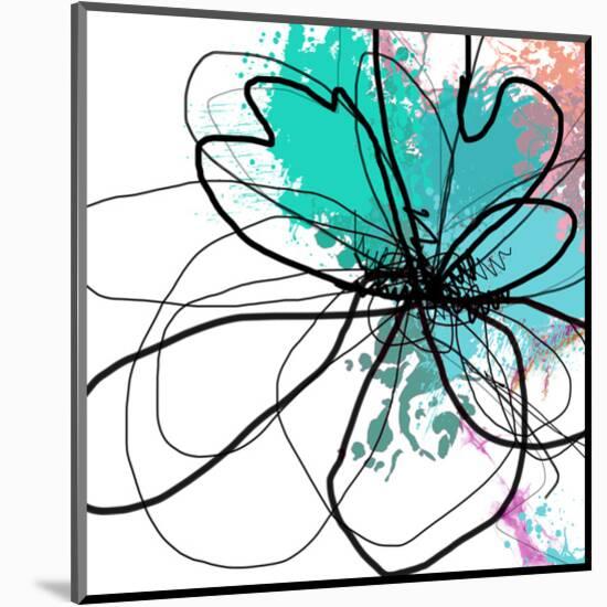 Blue Abstract Brush Splash Flower-Irena Orlov-Mounted Art Print