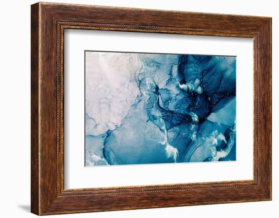 Blue Acrylic Ink Marble Texture Frozen Water White-golubovy-Framed Photographic Print