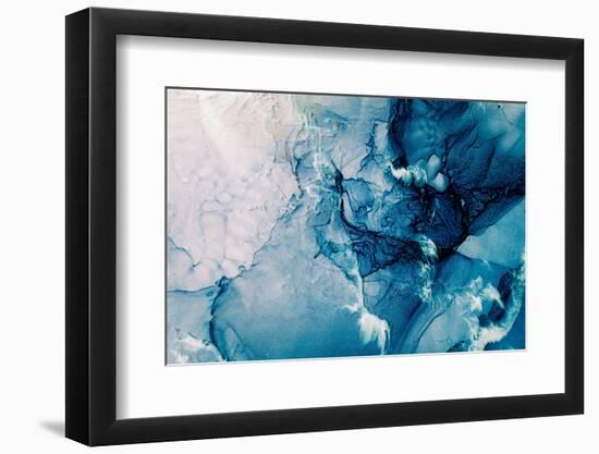 Blue Acrylic Ink Marble Texture Frozen Water White-golubovy-Framed Photographic Print