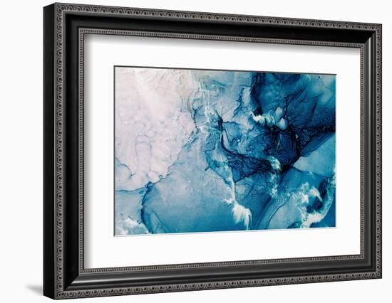 Blue Acrylic Ink Marble Texture Frozen Water White-golubovy-Framed Photographic Print