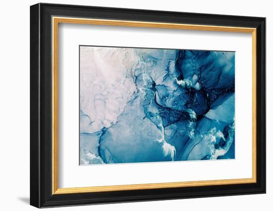 Blue Acrylic Ink Marble Texture Frozen Water White-golubovy-Framed Photographic Print