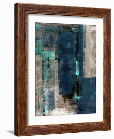 Blue and Beige Abstract Art Painting-T30 Gallery-Framed Art Print