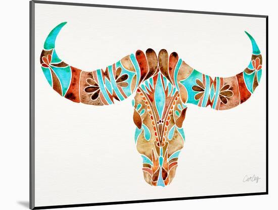 Blue and Brown Water Buffalo Skull-Cat Coquillette-Mounted Giclee Print