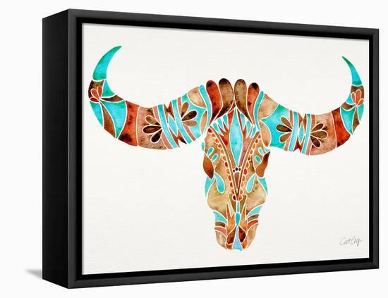 Blue and Brown Water Buffalo Skull-Cat Coquillette-Framed Premier Image Canvas