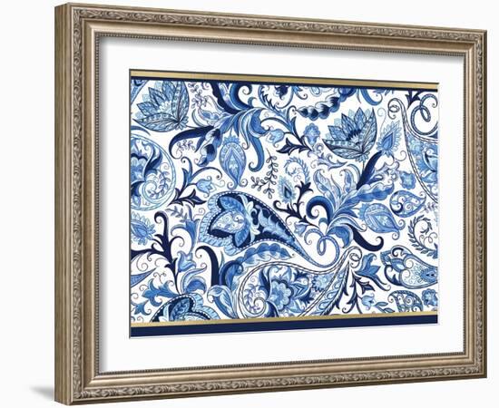 Blue and Gold Paisleys 1-Kimberly Allen-Framed Art Print