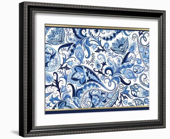 Blue and Gold Paisleys 1-Kimberly Allen-Framed Art Print