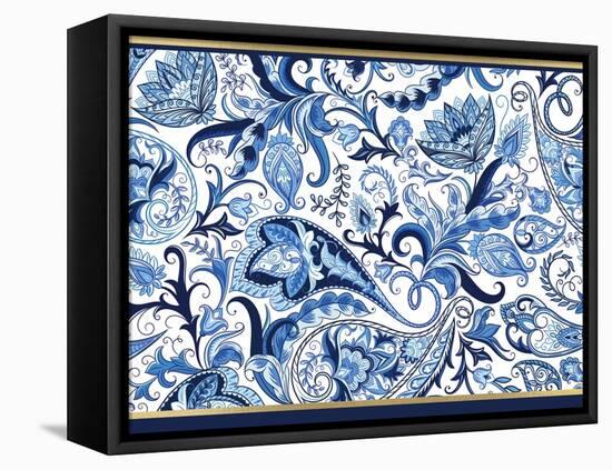 Blue and Gold Paisleys 1-Kimberly Allen-Framed Stretched Canvas